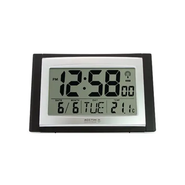 image of Acctim Stratus Radio Controlled LED Wall/Desk Clock Black/Silver 74053