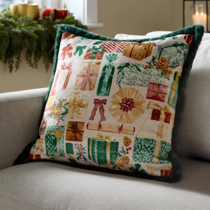 Image of Furn Furn All Wrapped Up Faux Fur Cushion in Emerald Size: 50cm x 50cm Emerald 50cm x 50cm Unisex 5025532358509