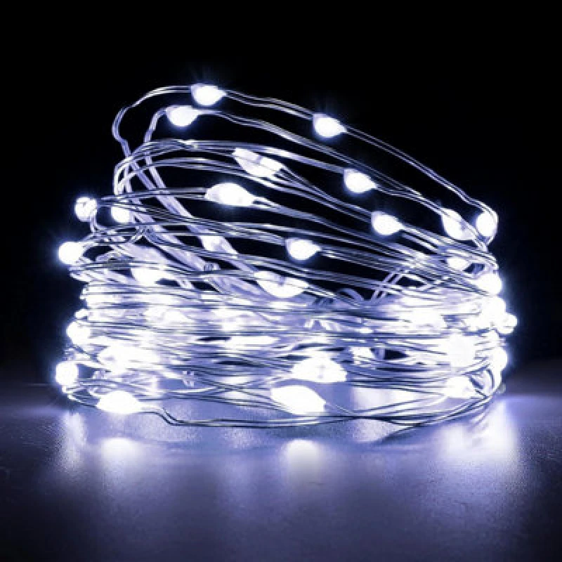 Image of Shatchi 100LED/10m Fairy String Lights Silver Wire Battery Operated Cool White LEDs Twinkle Waterproof Lights for Decoration,2pk White