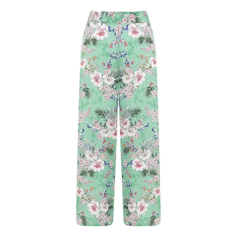 Image of Yumi Yumi Sage Green Tropical Palm Print Trousers Green 8