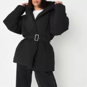 image of Missguided Oversized Belted Puffer Coat - Black