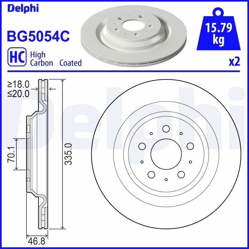 Image of DELPHI Brake disc DELPHI BG5054C
