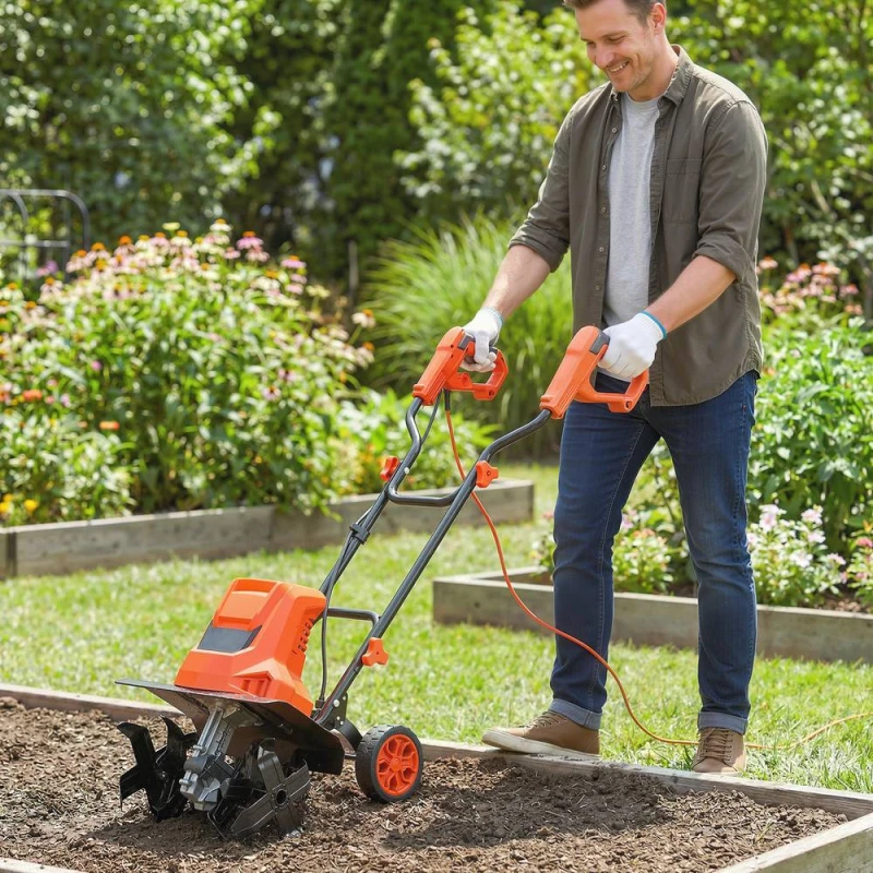 Image of OUTSUNNY 1500W Electric Tiller with 40cm Working Width, 20cm Tilling Depth in Orange Orange Unisex