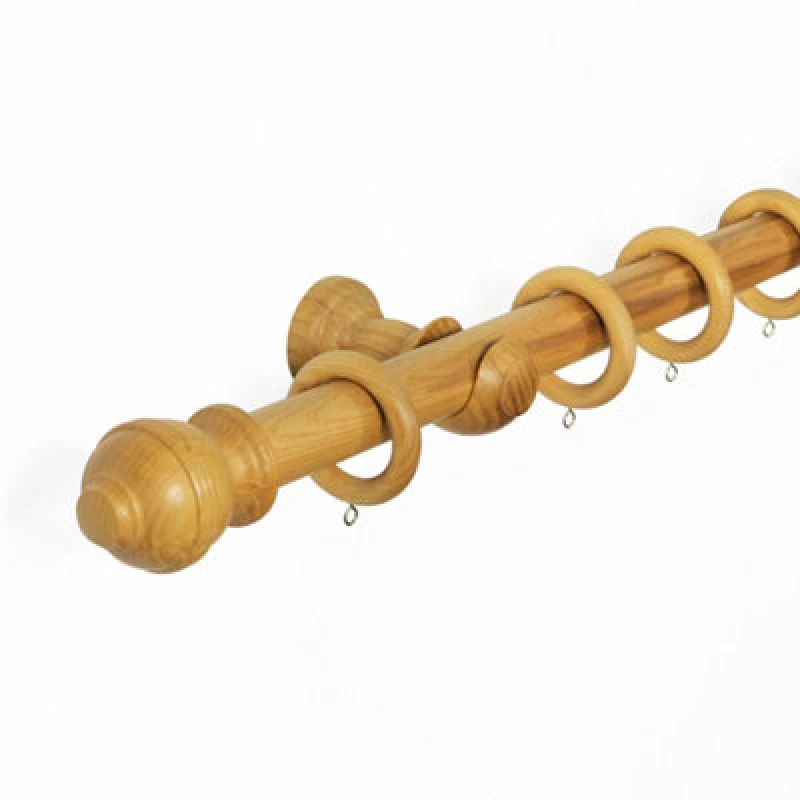 Image of Lister Cartwright 33mm Wood Curtain Poles Fixed Length Rubber Wooden Finials, Honey Oak 200 Cm