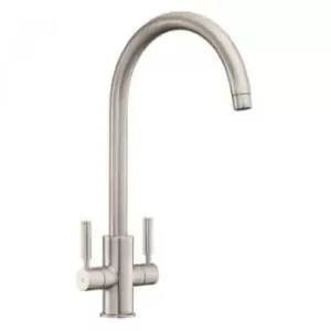 image of Rangemaster Brushed Nickel Twin Lever Kitchen Tap - Intense