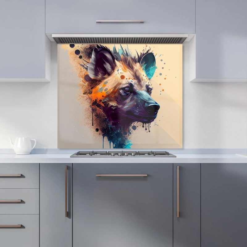 Image of Warren Reed - Designer Hyena Face Splashart Light Background Kitchen Splashback in Brown Size: 600mm x 750mm Brown Unisex 600mm x 750mm