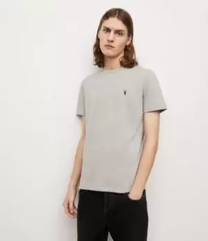 image of AllSaints Mens Brace Contrast Crew T-Shirt, Mineral Grey, Size: XL