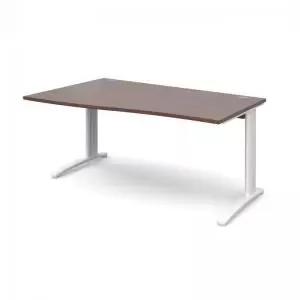 image of TR10 left hand wave desk 1600mm - white frame and walnut top