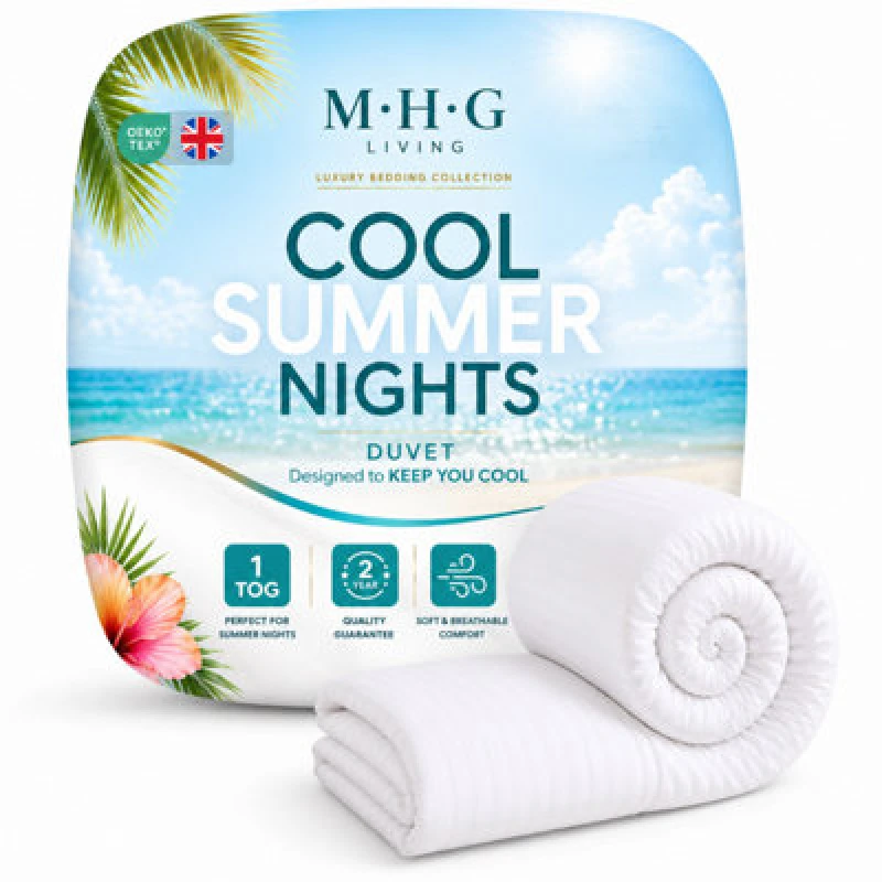 Image of MHG Living 1 Tog Cool Summer Duvet Quilt - Lightweight Striped Microfibre, Breathable, Hypoallergenic Bedding