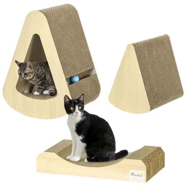 Image of PawHut Cat Scratching Board w/ Catnip, Toy Ball - Brown