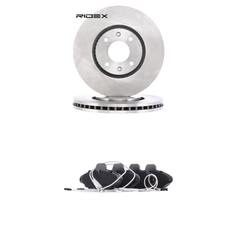 Image of RIDEX 3405B3065 Brake disc and pads set Front Axle, Brake Disc Type: Vented, incl. wear warning contact Brake Set,disc brakes (3405)