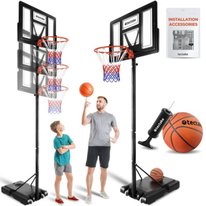 Image of Tectake Basketball Hoop - Adjustable Hoop Height 230 - 305 cm, Freestanding w/ Backboard, Black 405214
