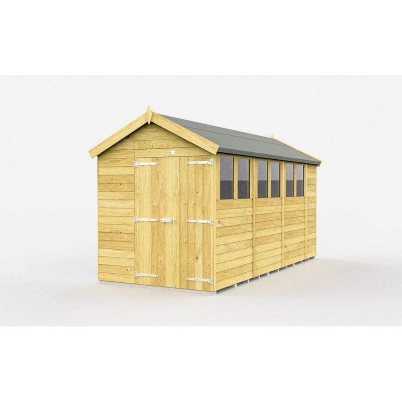 Image of Buttercup Farm 7 x 14 Feet Apex Shed - Double Door W/ Windows - L417 x W214 x H217cm in Brown Brown Unisex