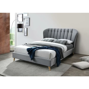 Image of Elm Grey Velvet Fabric Bed with Cushioned Headboard 4ft Small Double 120cm - Birlea