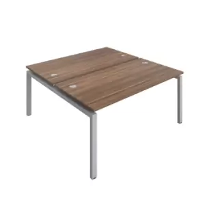 Image of Telescopic Sliding 8 Person Bench with Cable Port and Silver Frame - 1600mm - Dark Walnut