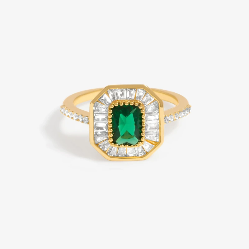 Image of Jon Richard Gold Plated CZ Emerald Baguette Cocktail Ring Jewellery Sets One Size Gold 38607410002
