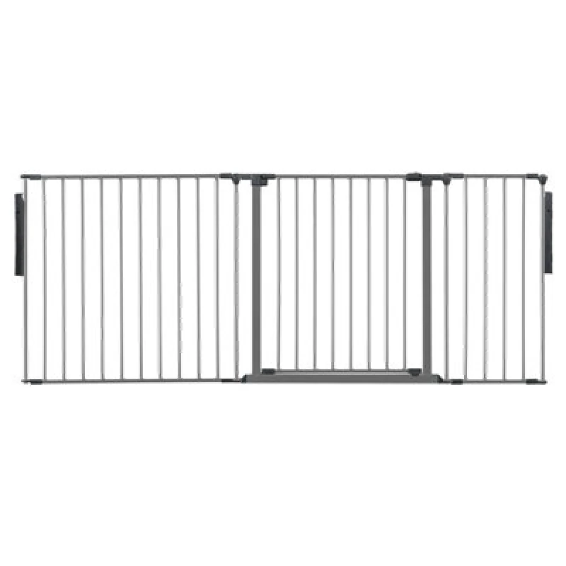 Image of Safetots Premium Multi Panel Room Divider, Up To 187Cm Wide, Grey, 70Cm Tall, Flexible Barrier With Door For Baby And Toddler