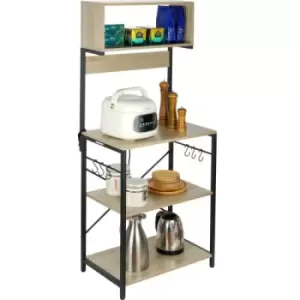 Image of VEVOR Kitchen Baker's Rack, 4-Tier Industrial Microwave Stand with Hutch & 6 S-Shaped Hooks, Multifunctional Coffee Station Organizer with Utility Sto