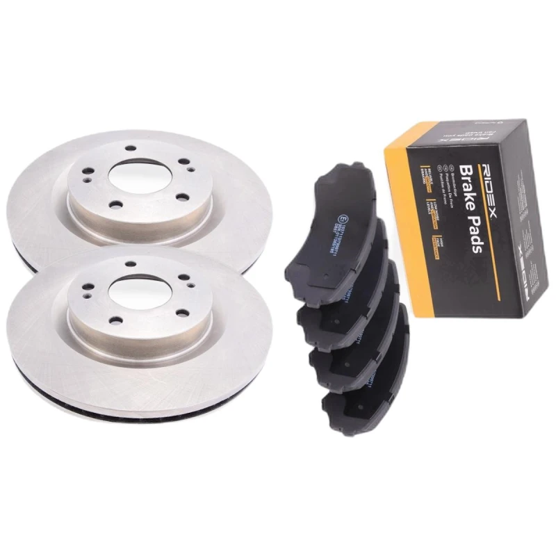 Image of RIDEX 3405B2938 Brake disc and pads set Front Axle, Brake Disc Type: internally vented, with acoustic wear warning Brake Set,disc brakes (3405)