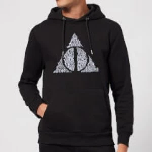 Image of Harry Potter Deathly Hallows Text Hoodie - Black