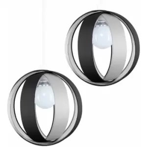 Image of Minisun - 2 x Black & Grey Fabric Cocoon Globe Ceiling Pendant Light Shades - No Bulbs