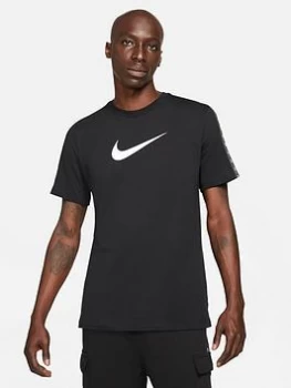 Image of Nike Repeat Swoosh Tape T-Shirt - Black/White, Size 2XL, Men