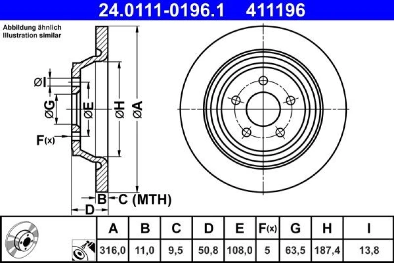 Image of Brake disc ATE 24.0111-0196.1