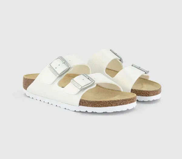 image of Birkenstock Womens Arizona Two Strap Sandals Shiny Lizard White, 3