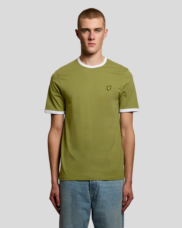 Image of Lyle & Scott Mens Ringer Cotton Crew Neck T-Shirt in Green