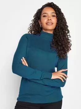 Image of M&Co Teal Roll Neck Jumper, Blue, Size 14-16, Women