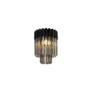 image of Poland Ceiling Lamp Round 3 Light E14, Matt Black, Smoke Sculpted Glass