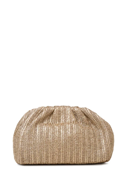 Image of Paradox London Womens Ocean Metallic Raffia Pleated Clutch Bag in Metallic Gold Metallic Gold Female One Size