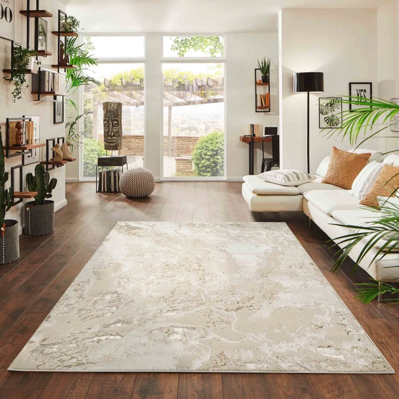 Image of Desire Rugs Picasso Modern Abstract Area Rug - Waterflow-Inspired Design for Trendy Home Decor in Beige Size: 200cm x 290cm Beige Unisex 200cm x