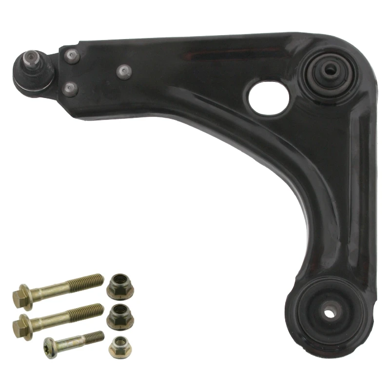 Image of FEBI BILSTEIN 33097 Suspension arm Control Arm, Sheet Steel, OE Turbo NEW, Lower, with rubber mount, with fastening/mounting material Sheet Steel Trac