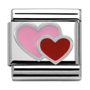 Image of Nomination CLASSIC Silvershine Symbols Pink and Red Hearts Charm...