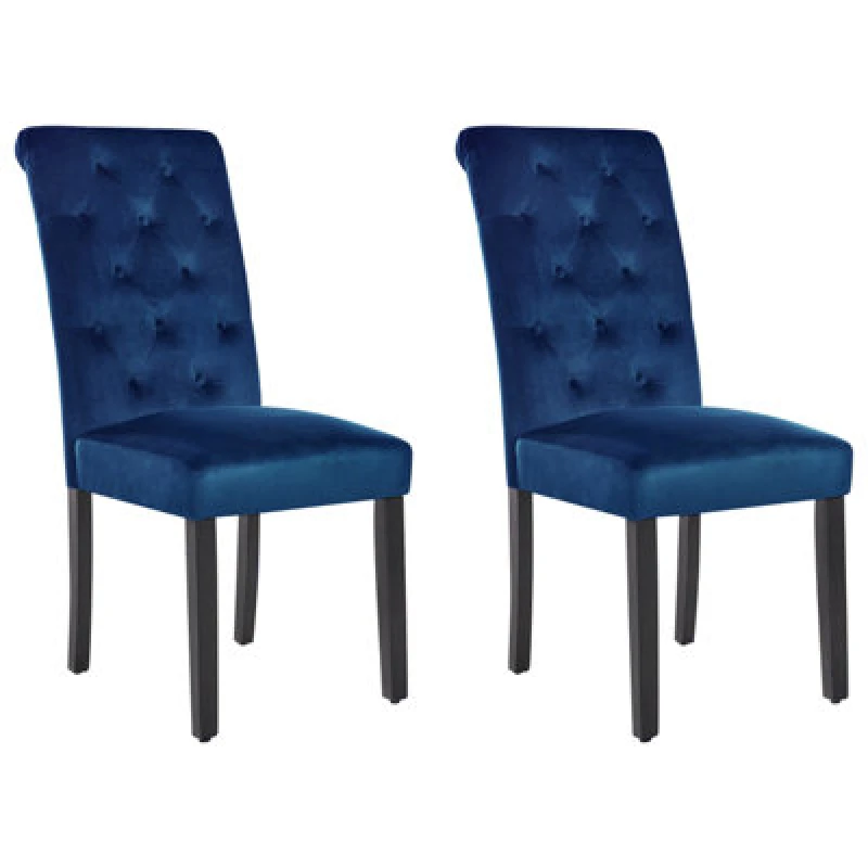 Image of Beliani Set Of 2 Dining Chairs Velva Velvet Dark Blue
