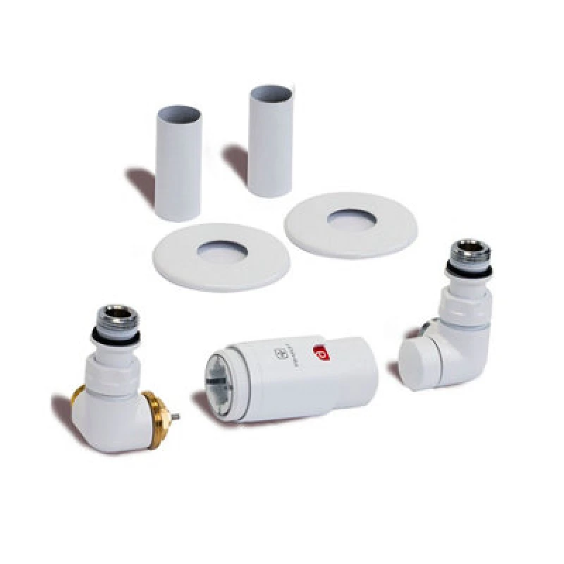 Image of Terma Vision Soft White Left Sided Corner Radiator Valve & Lockshield (Dia)15mm X ½"