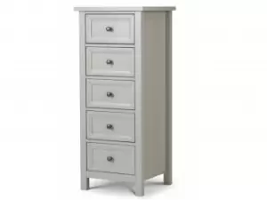 image of Julian Bowen Maine Dove Grey 5 Drawer Tall Narrow Chest of Drawers Flat Packed