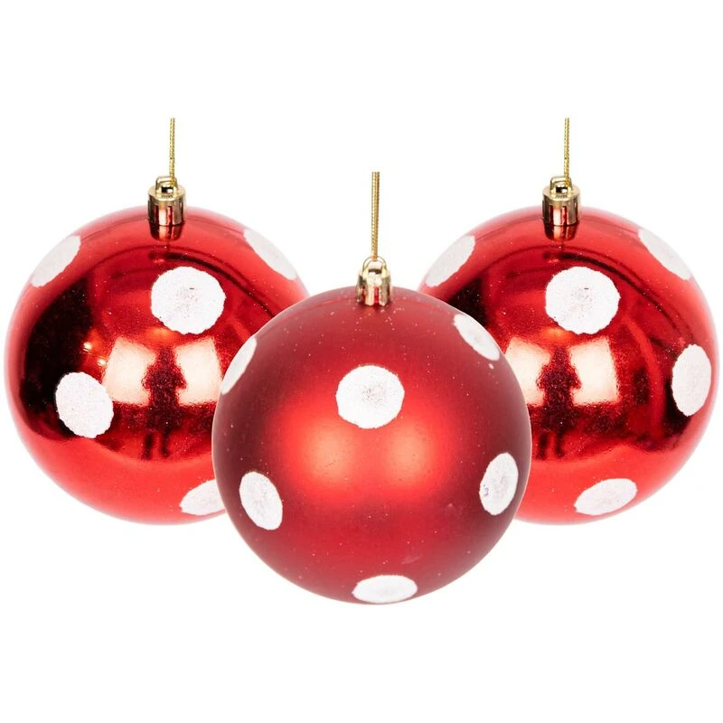 Image of Shatchi Christmas Tree Decorations Baubles baubles red / white 10cm 3pcs set pvc Red