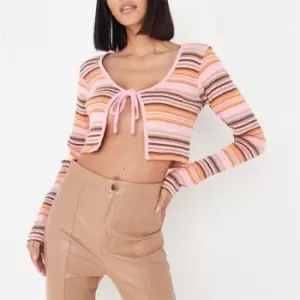 image of Missguided Tall Rib Stripe Tie Front Cardigan - Multi