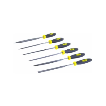 Image of 24615 6pc 140mm Needle File Set Rubber Grip - Rolson