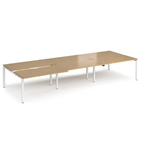 Image of Adapt Bench Desk 6 Person Rectangular Desks 4200mm With Sliding Tops Oak Tops With White Frames 1600mm Depth Adapt Oak STE4216-WH-O