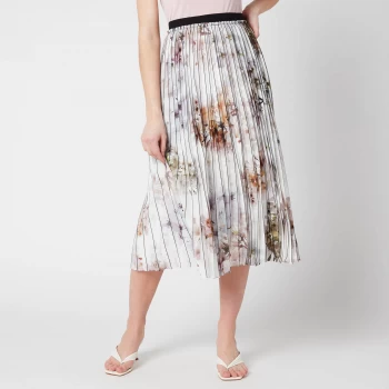 Image of Ted Baker Womens Flavvia Vanilla Printed Pleated Skirt - White - UK 10