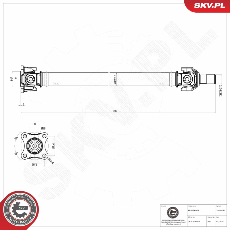 Image of ESEN SKV Propshaft, axle drive ESEN SKV 76SKV012