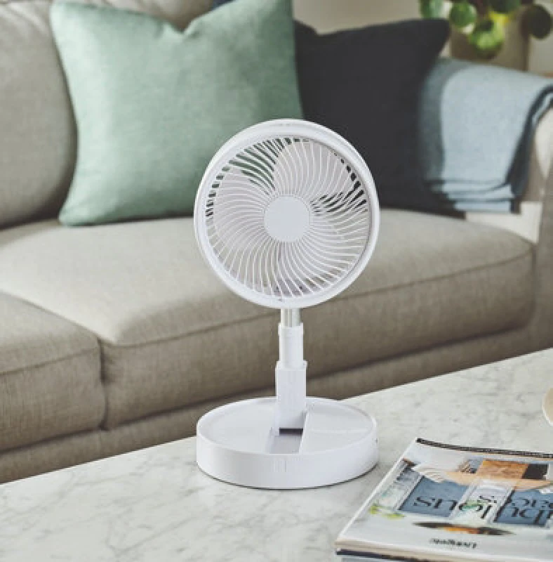 Image of Usb Rechargeable Foldaway Fan - Telescopic Height Adjustable Desk Or Stand Cooling Fan With 3 Speeds & 180 Angle Adjustment