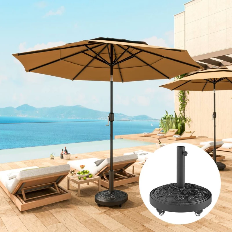 Image of OUTSUNNY Parasol Base with Wheels, Floral Rose Pattern in Black Unisex