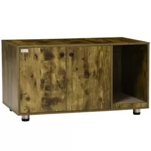 Image of PawHut Cat Litter Box Enclosure, Hidden Cat Washroom, Decorative End Table with Double Doors, Scratching Pad for Living Room, Bedroom, Rustic Brown
