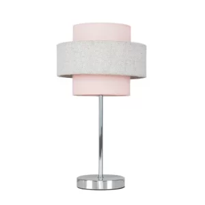 image of Weaver Blush Pink And Grey Herringbone Touch Table Lamp