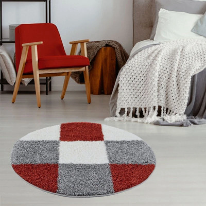Image of THE RUGS Fluffy & Soft Shaggy Rugs Living Room Rug - Elegant Geometric Design Carpets For Bedrooms & Kitchen 381 Size: 120cm diameter Terracotta