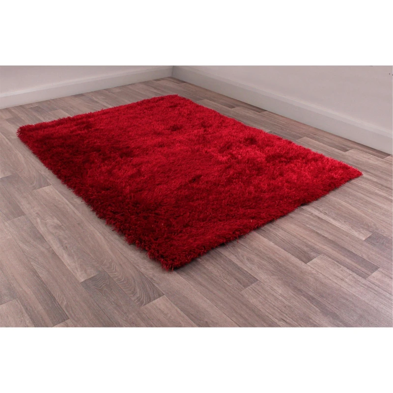 Image of Red Plain Shaggy Handmade Plain Sparkle Rug For Bedroom & Living Room-60Cm X 110Cm